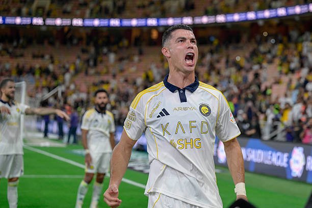 Cristiano Ronaldo celebrates scoring for Al Nassr in the Saudi Pro League